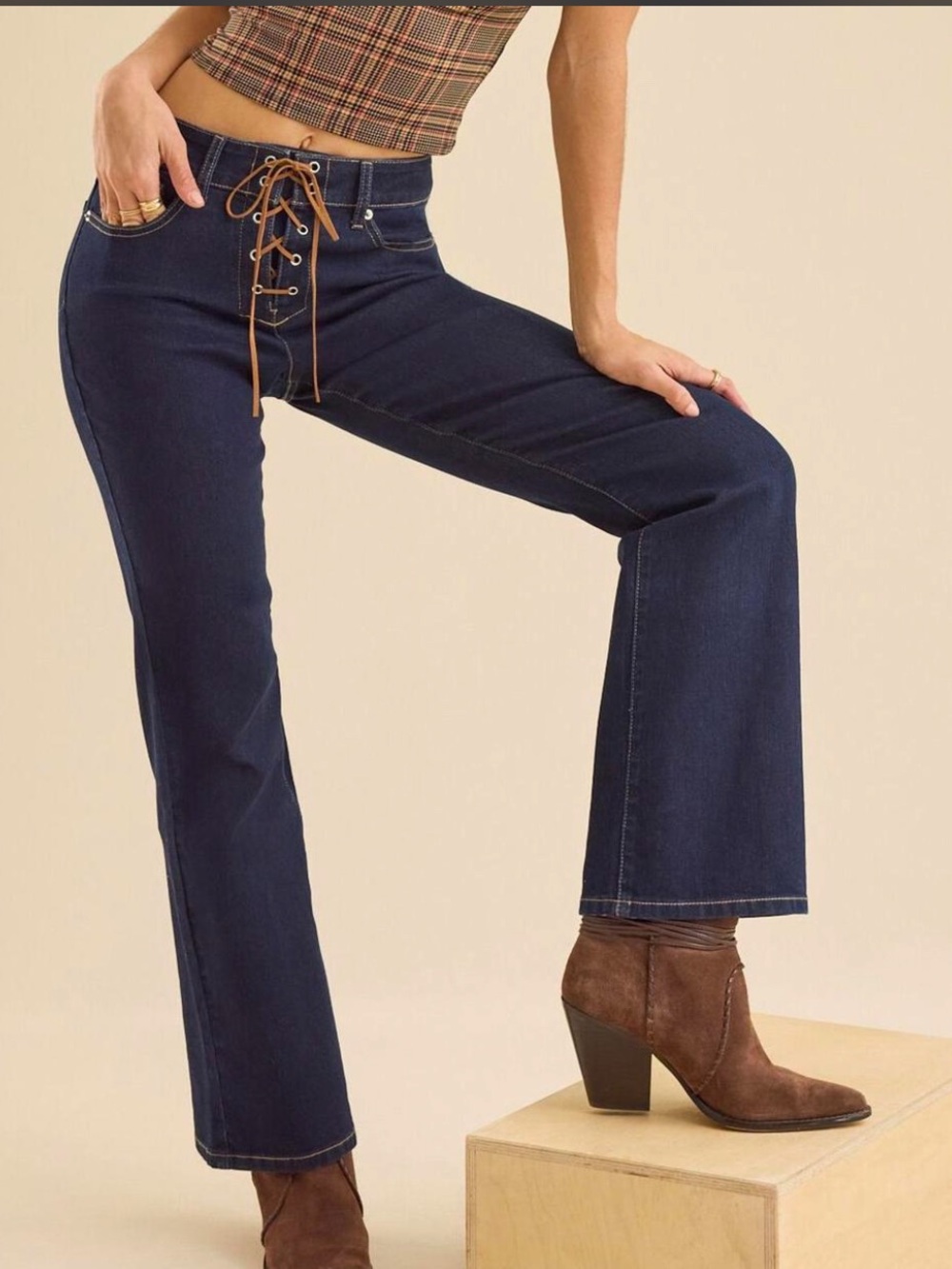 NWT Altar’d State Collins Lace Up Dark Wash Jeans